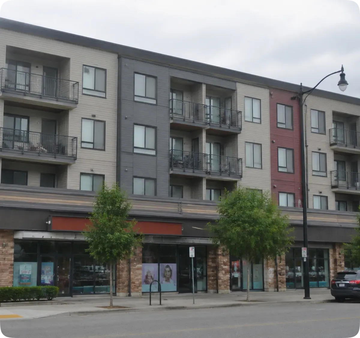 Mixed-use building roofing installation