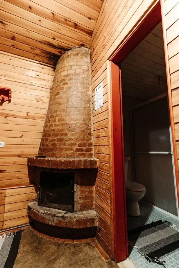 Fireplace opening associated with musty chimney odors