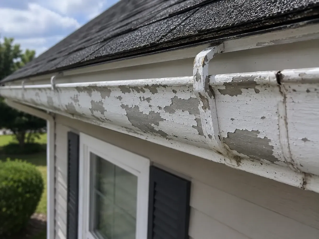 Peeling exterior paint caused by gutter overflow