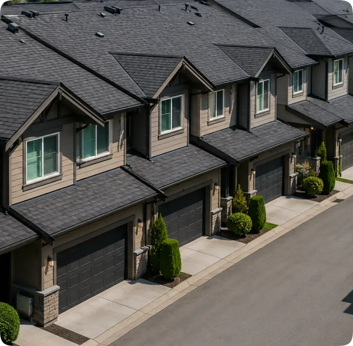 Townhome and row-home complex roofing